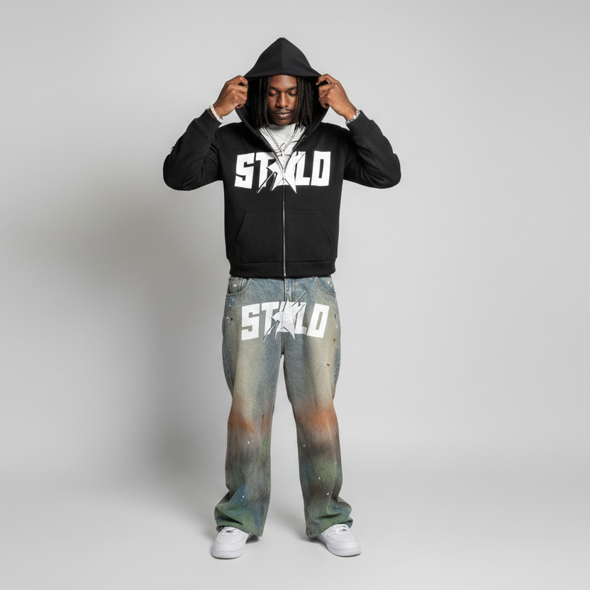 Stolo Clothing Co STARCHILD REBORN X WORLDWIDE Boxy Double Zip-Up Fleece Hoodie (380GSM)