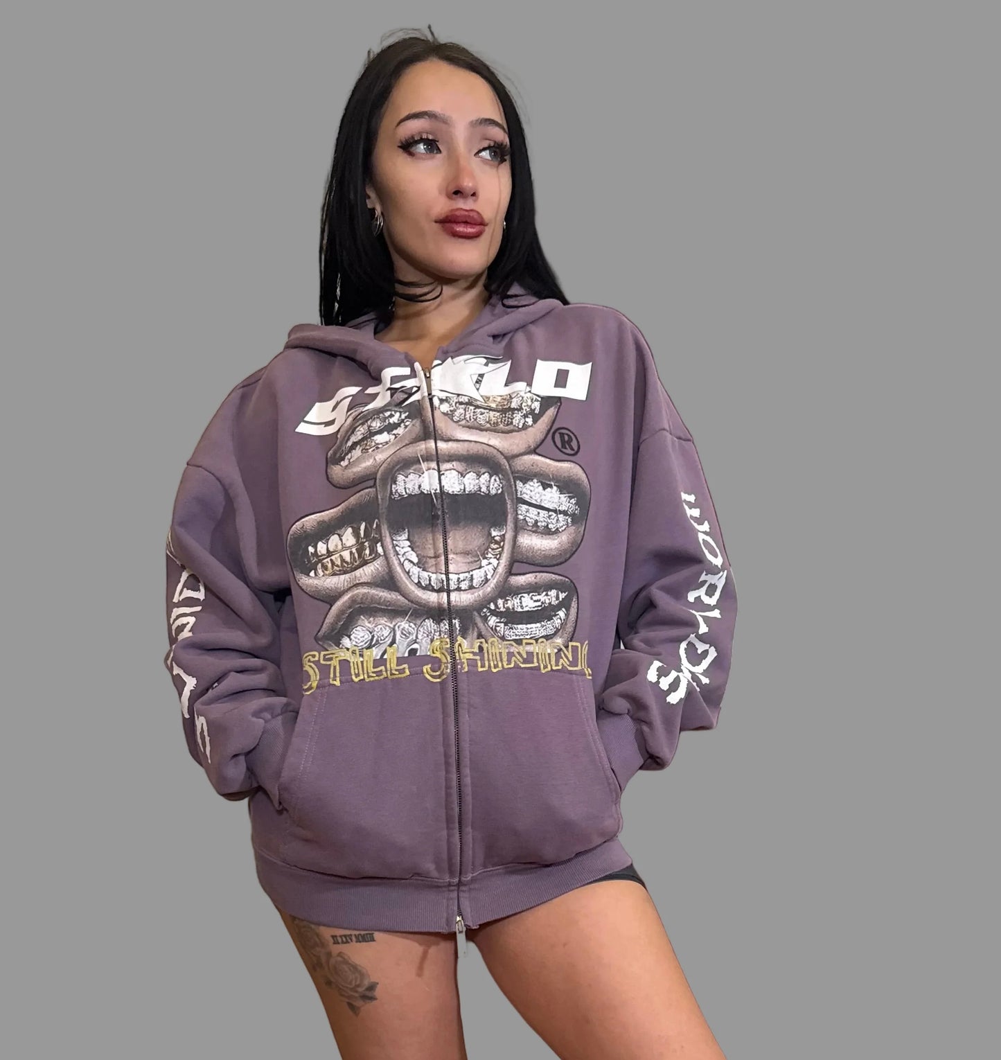 Limited Edition Stolo Clothing Co Still Shining x World Wide Cropped Double-Zip Up Hoodie