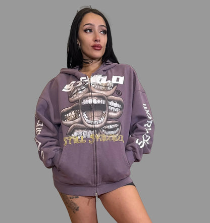 Limited Edition Stolo Clothing Co Still Shining x World Wide Cropped Double-Zip Up Hoodie