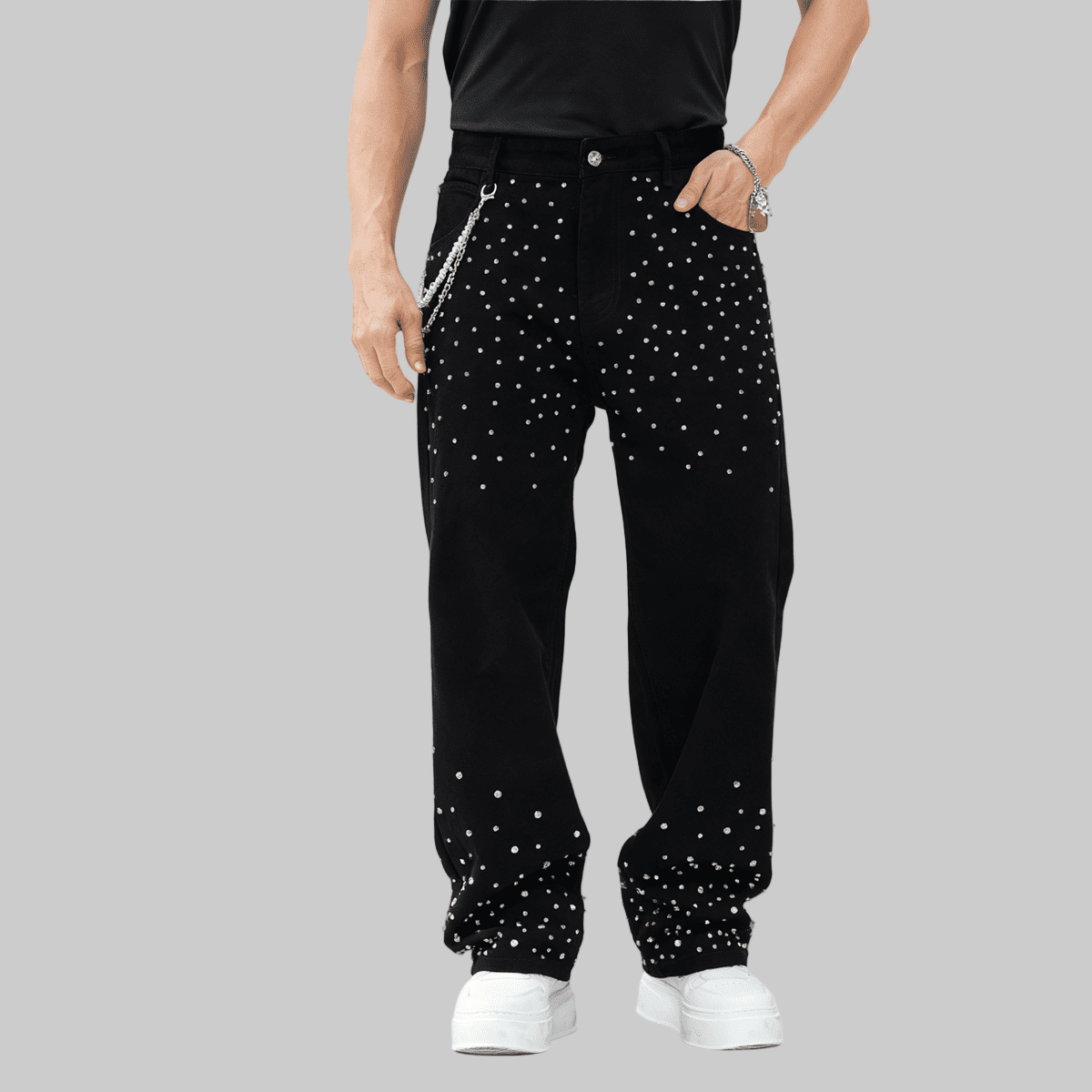 Stolo Clothing Co Essential Rhinestone-Embellished Relaxed Unisex Straight-Leg Jeans