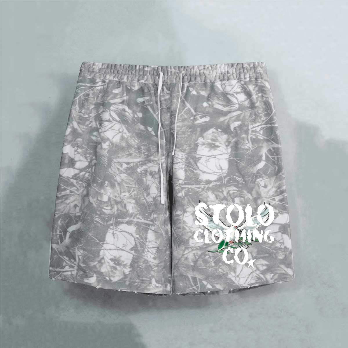 Stolo Clothing Co Birdies Tree Print Camo French Terry Cotton Shorts