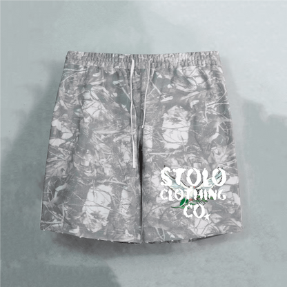 Stolo Clothing Co Birdies Tree Print Camo French Terry Cotton Shorts