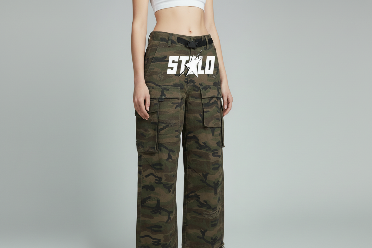 Stolo Clothing Co STARCHILD Camouflage Distressed Baggy Cargo Pants w/ Belt