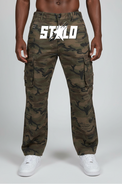 Stolo Clothing Co STARCHILD Camouflage Distressed Baggy Cargo Pants w/ Belt