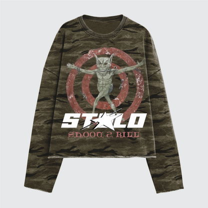Stolo Clothing Co SHOOT 2 KILL Camo Cropped Heavyweight Long Sleeve Tee (400GSM)