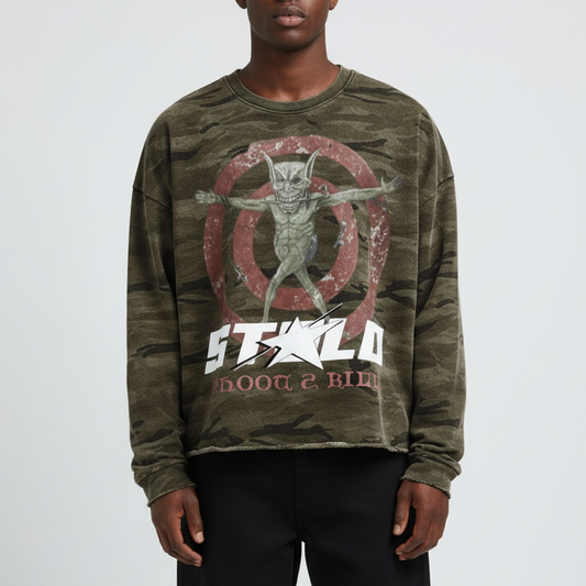 Stolo Clothing Co SHOOT 2 KILL Camo Cropped Heavyweight Long Sleeve Tee (400GSM)
