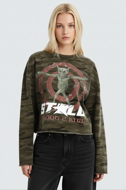 Stolo Clothing Co SHOOT 2 KILL Camo Cropped Heavyweight Long Sleeve Tee (400GSM)