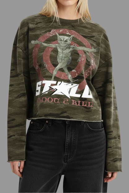 Stolo Clothing Co SHOOT 2 KILL Camo Cropped Heavyweight Long Sleeve Tee (400GSM)