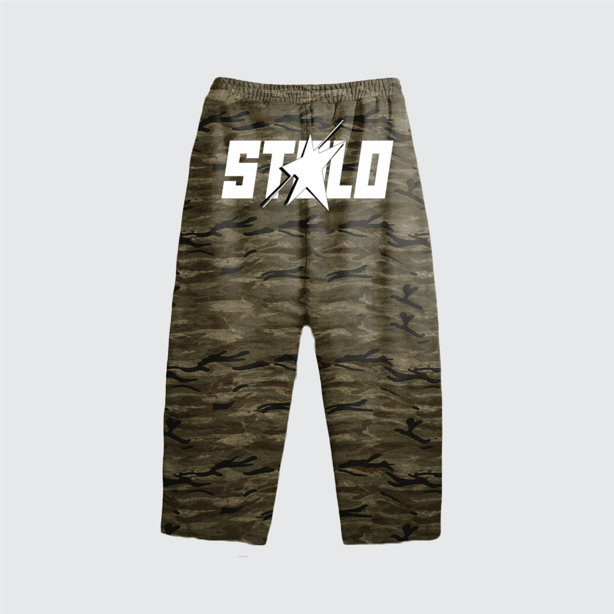 Stolo Clothing Co LOGO X STARCHILD BACK PRINT Unisex Heavyweight Camo Curved-Leg Sweatpants (400GSM)