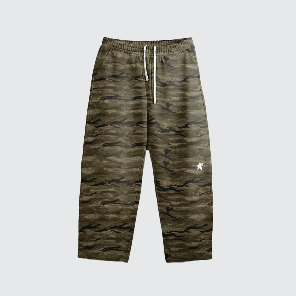 Stolo Clothing Co LOGO X STARCHILD BACK PRINT Unisex Heavyweight Camo Curved-Leg Sweatpants (400GSM)