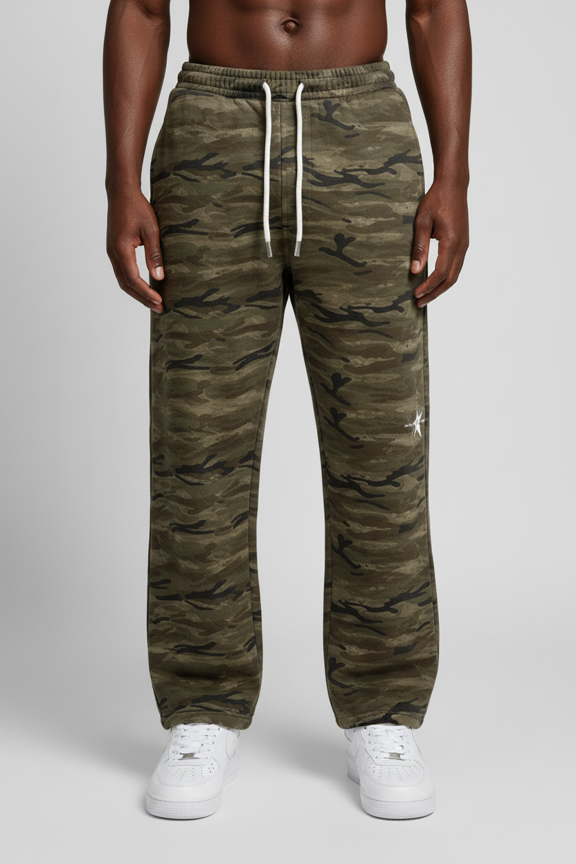 Stolo Clothing Co LOGO X STARCHILD BACK PRINT Unisex Heavyweight Camo Curved-Leg Sweatpants (400GSM)