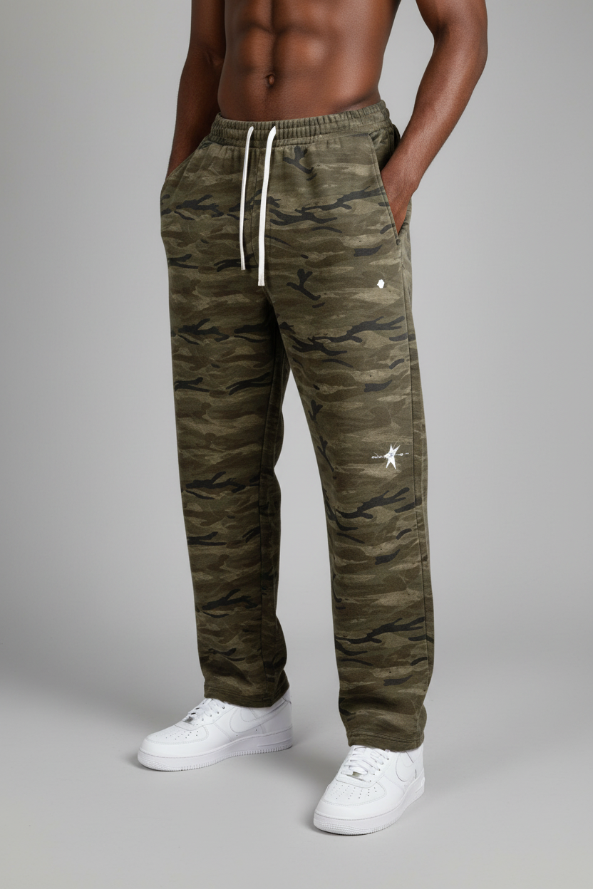 Stolo Clothing Co LOGO X STARCHILD BACK PRINT Unisex Heavyweight Camo Curved-Leg Sweatpants (400GSM)