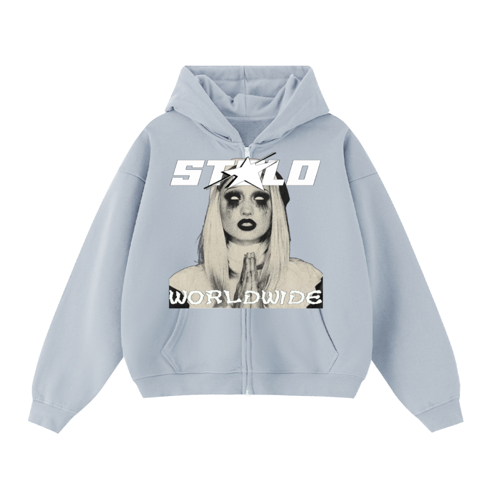 Stolo Clothing Co PREYING NUN Heavyweight Cropped Double Zip-Up Hoodie (460GSM)