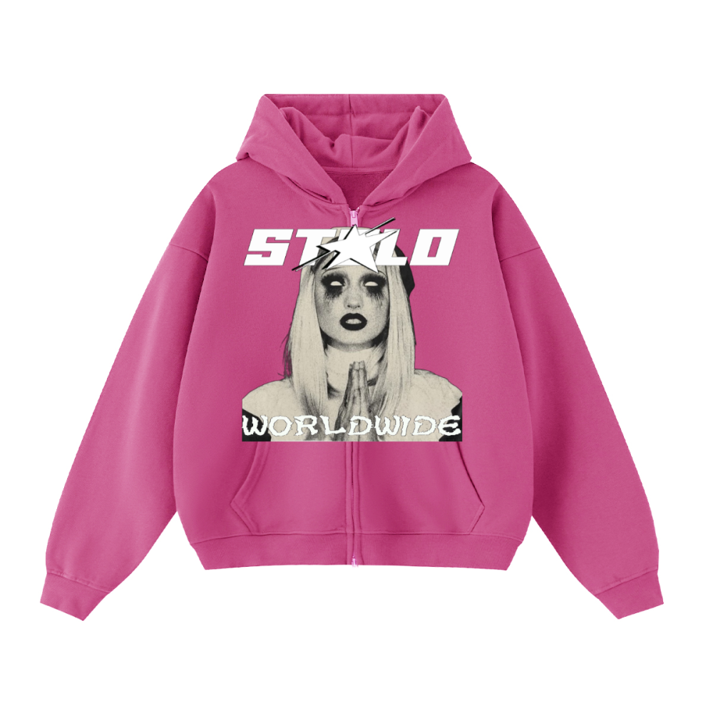 Stolo Clothing Co PREYING NUN Heavyweight Cropped Double Zip-Up Hoodie (460GSM)