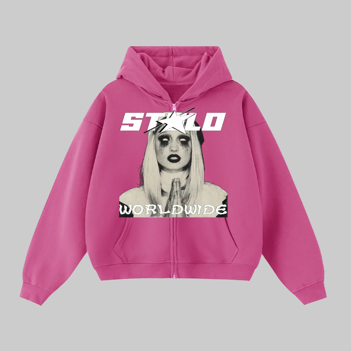 Stolo Clothing Co PREYING NUN Heavyweight Cropped Double Zip-Up Hoodie (460GSM)