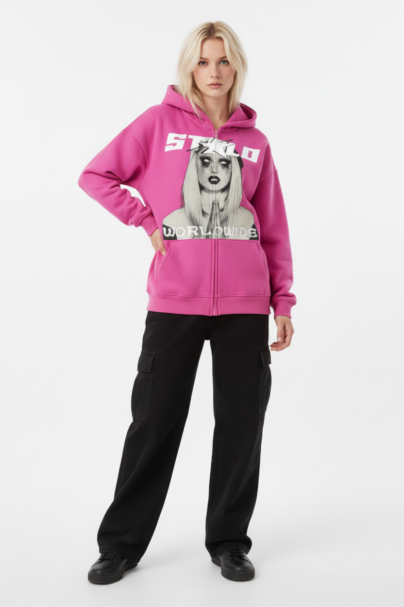 Stolo Clothing Co PREYING NUN Heavyweight Cropped Double Zip-Up Hoodie (460GSM)