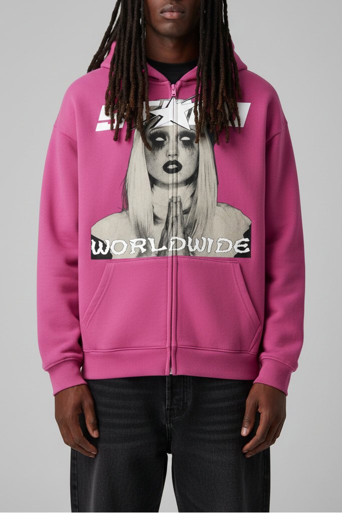 Stolo Clothing Co PREYING NUN Heavyweight Cropped Double Zip-Up Hoodie (460GSM)