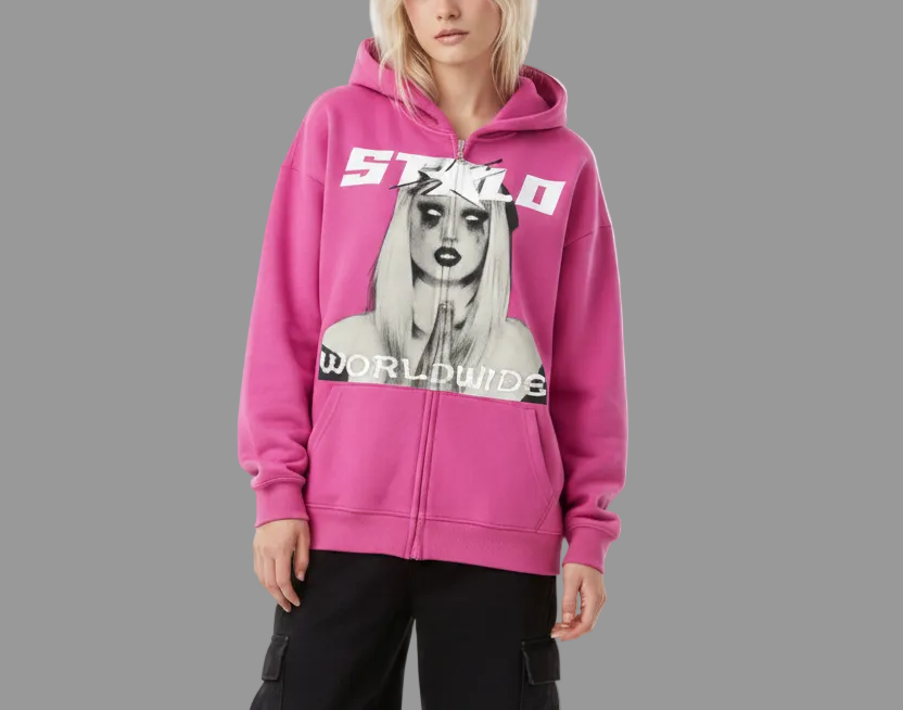 Stolo Clothing Co PREYING NUN Heavyweight Cropped Double Zip-Up Hoodie (460GSM)