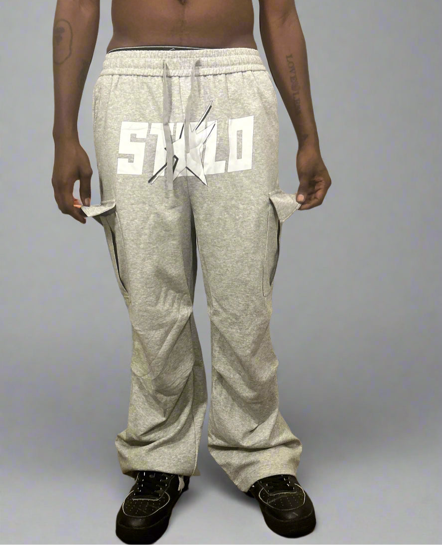 Stolo Clothing Co STARCHILD Wide-Leg Unisex Fleece Cargo Sweatpants [ BLACK & GREY ]