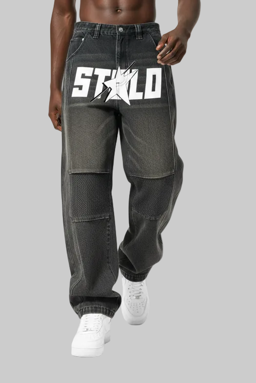 Stolo Clothing Co STARCHILD Premium Tailored Baggy Denim Jeans [BLACK & BLUE]