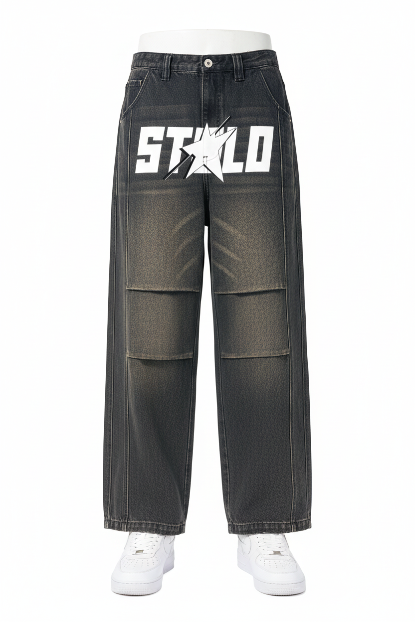 Stolo Clothing Co STARCHILD Premium Tailored Baggy Denim Jeans [BLACK & BLUE]