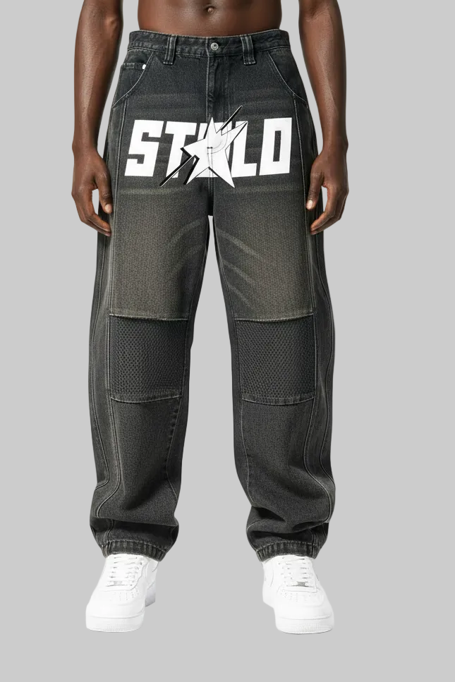Stolo Clothing Co STARCHILD Premium Tailored Baggy Denim Jeans [BLACK & BLUE]