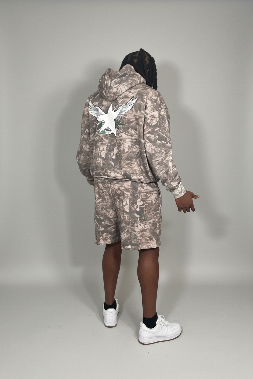 Stolo Clothing Co Birdies Tree Print Camo French Terry Cotton Shorts