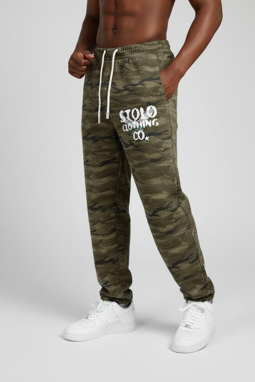 Stolo Clothing Co BIRDIES Heavyweight Camo Curved-Leg Sweatpants (400GSM)