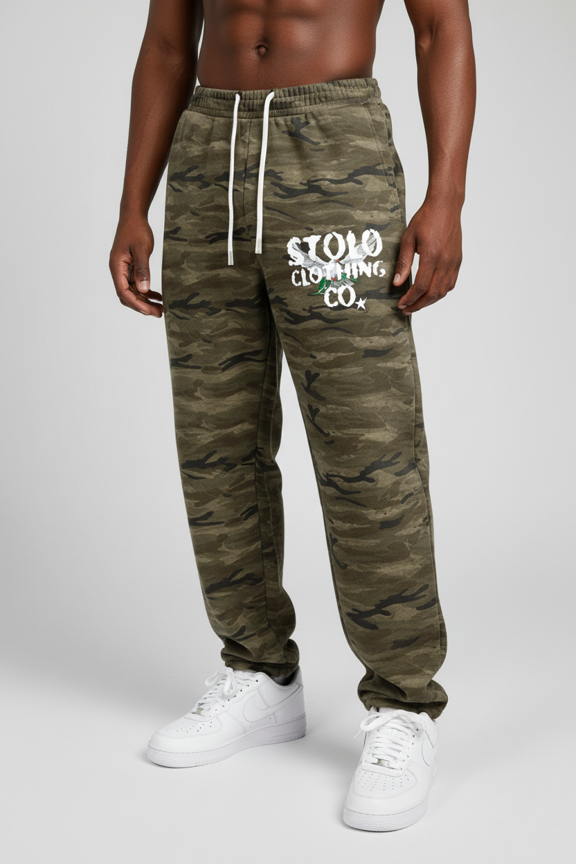 Stolo Clothing Co BIRDIES Heavyweight Camo Curved-Leg Sweatpants (400GSM)