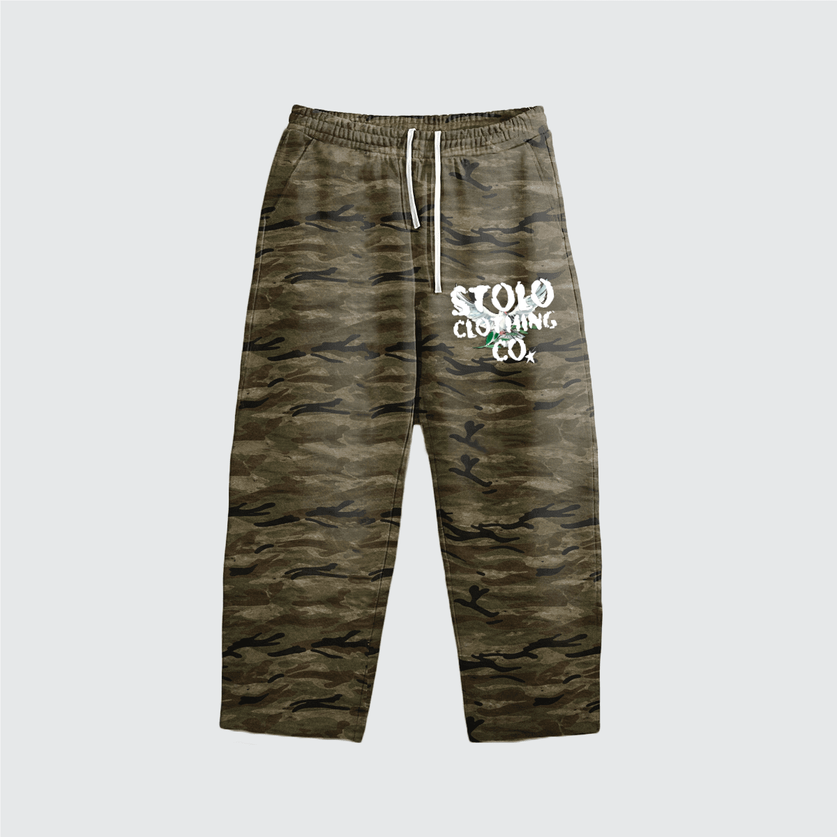 Stolo Clothing Co BIRDIES Heavyweight Camo Curved-Leg Sweatpants (400GSM)