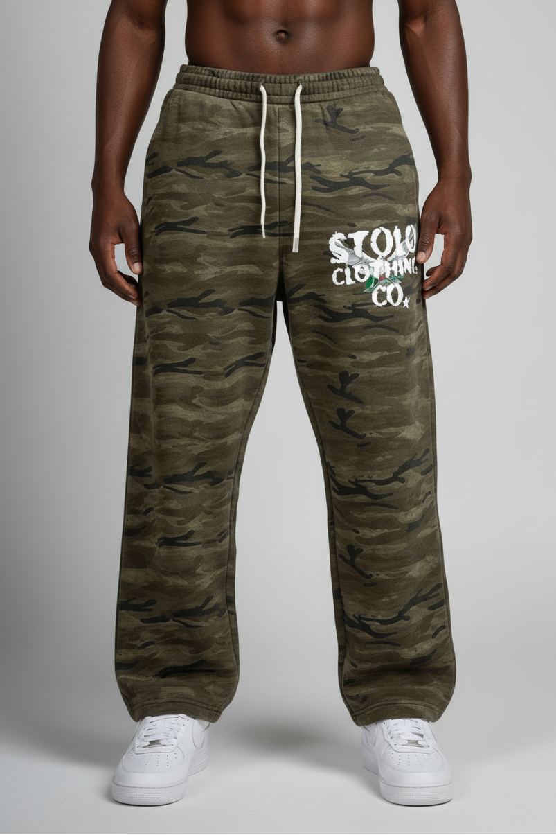 Stolo Clothing Co BIRDIES Camo Wide Leg Curve Blade Sweatpants (400GSM)