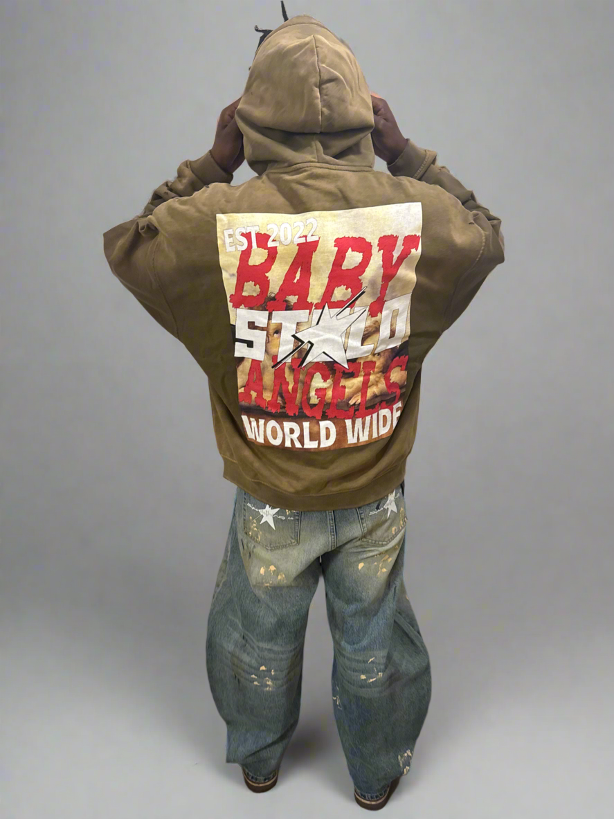 Limited Edition Stolo Clothing Co BABY ANGELS Hand-Frayed Sun Faded Double Zip Up Hoodie