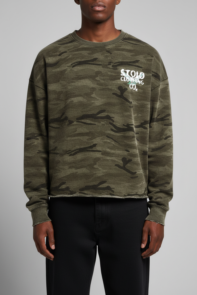 Stolo Clothing Co Birdies Camo Cropped Long Sleeve Tee (400GSM)