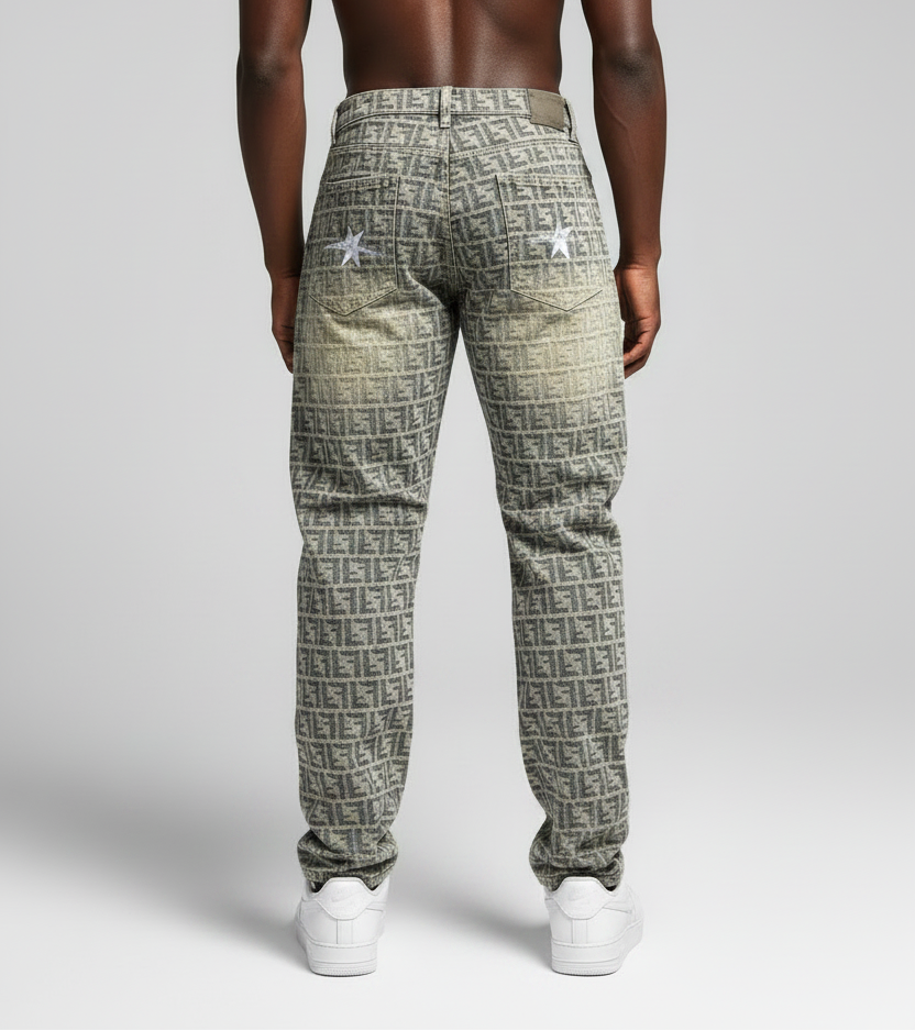 Stolo Clothing Co Monogram Straight Leg Denim Jeans