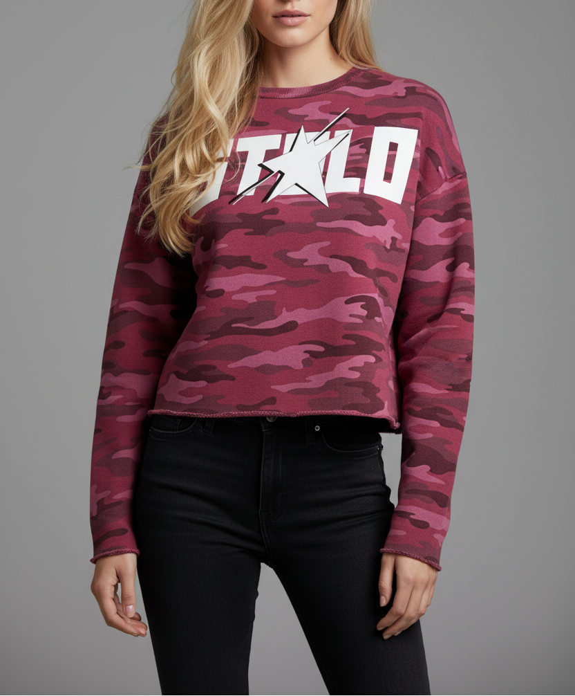 Stolo Clothing Co Starchild ROSE CAMO Cropped Heavyweight Crewneck Sweatshirt (420 GSM)