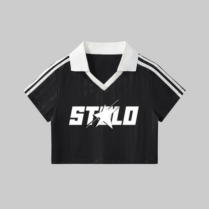 Stolo Clothing Co STARCHILD Contrast Collar Striped Cropped Jersey Tee