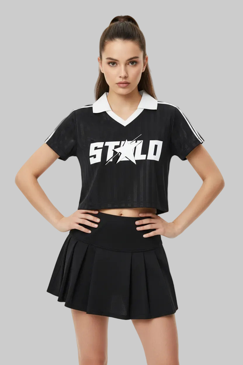 Stolo Clothing Co STARCHILD Contrast Collar Striped Cropped Jersey Tee