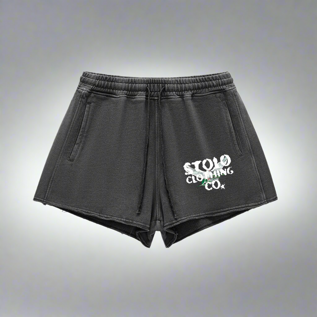 Stolo Clothing Co Birdies Snow Washed Raw Edge Drawstring Shorts