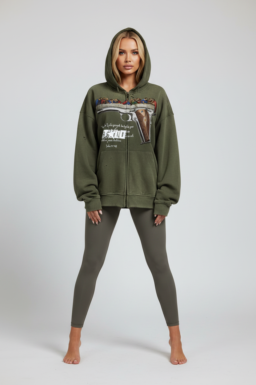 Stolo Clothing Co LUKE 22:36 Hand-Frayed Sun-Faded Double Zip-Up Hoodie (420 GSM)