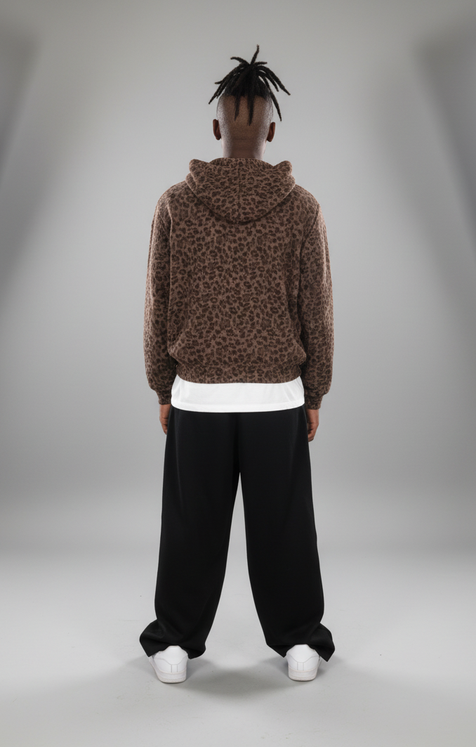 Stolo Clothing Co STARCHILD Leopard Print Waffle Texture Lightweight Double Zip Up Hoodie