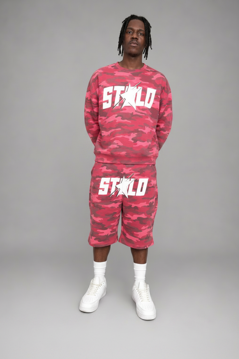 Stolo Clothing Co Starchild ROSE CAMO Cropped Heavyweight Crewneck Sweatshirt (420 GSM)