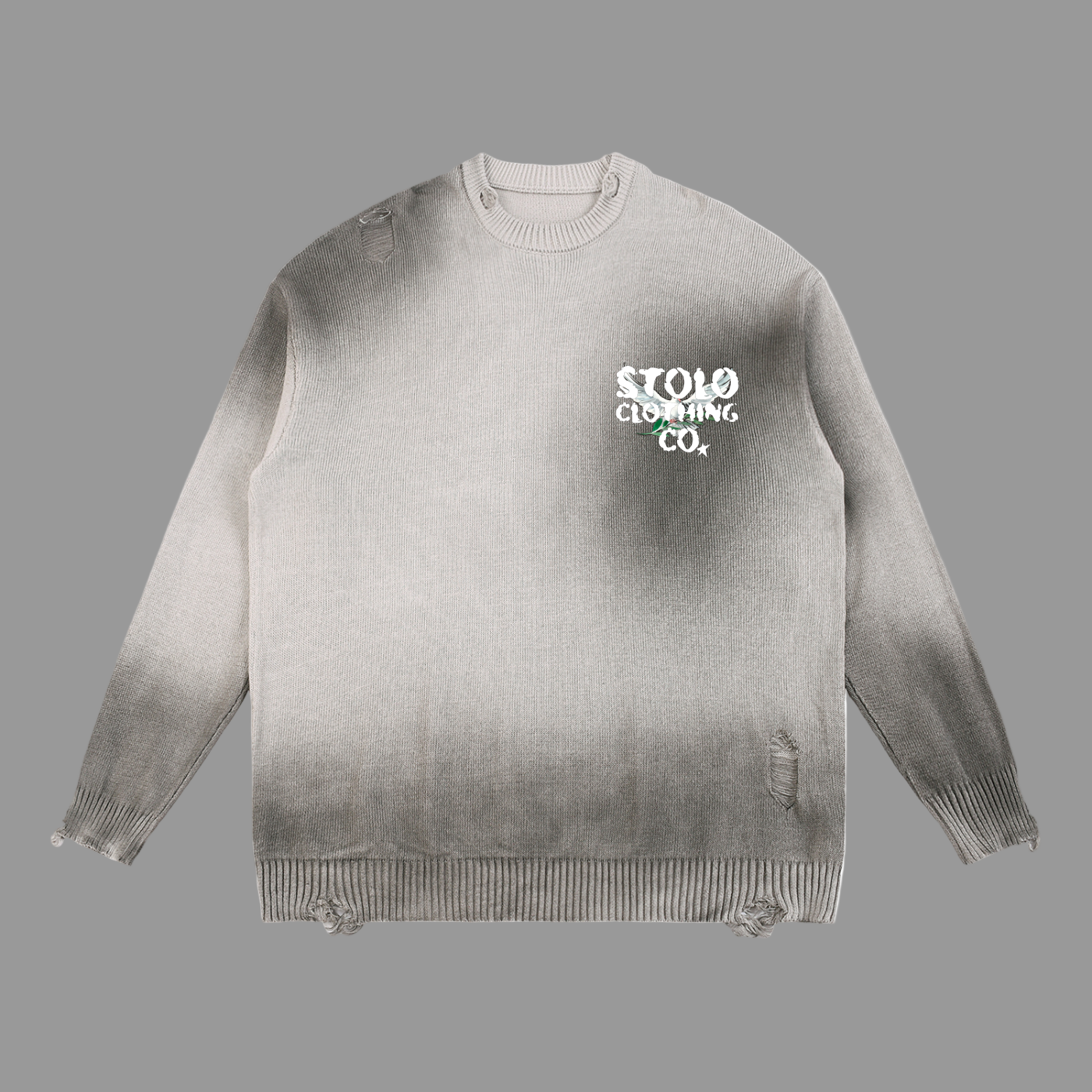 Stolo Clothing Co Birdies Sun Faded Distressed Ripped Crewneck Sweater