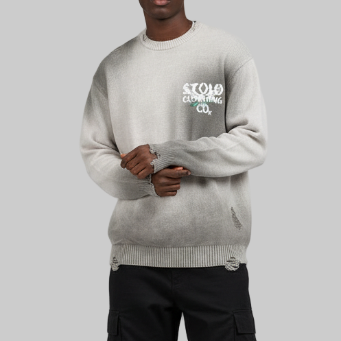 Stolo Clothing Co Birdies Sun Faded Distressed Ripped Crewneck Sweater