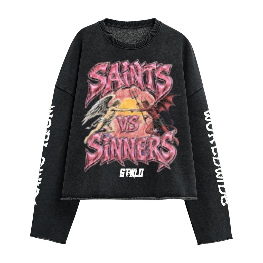Stolo Clothing Co Saints VS Sinners Washed Cropped Sweatshirt (440GSM)