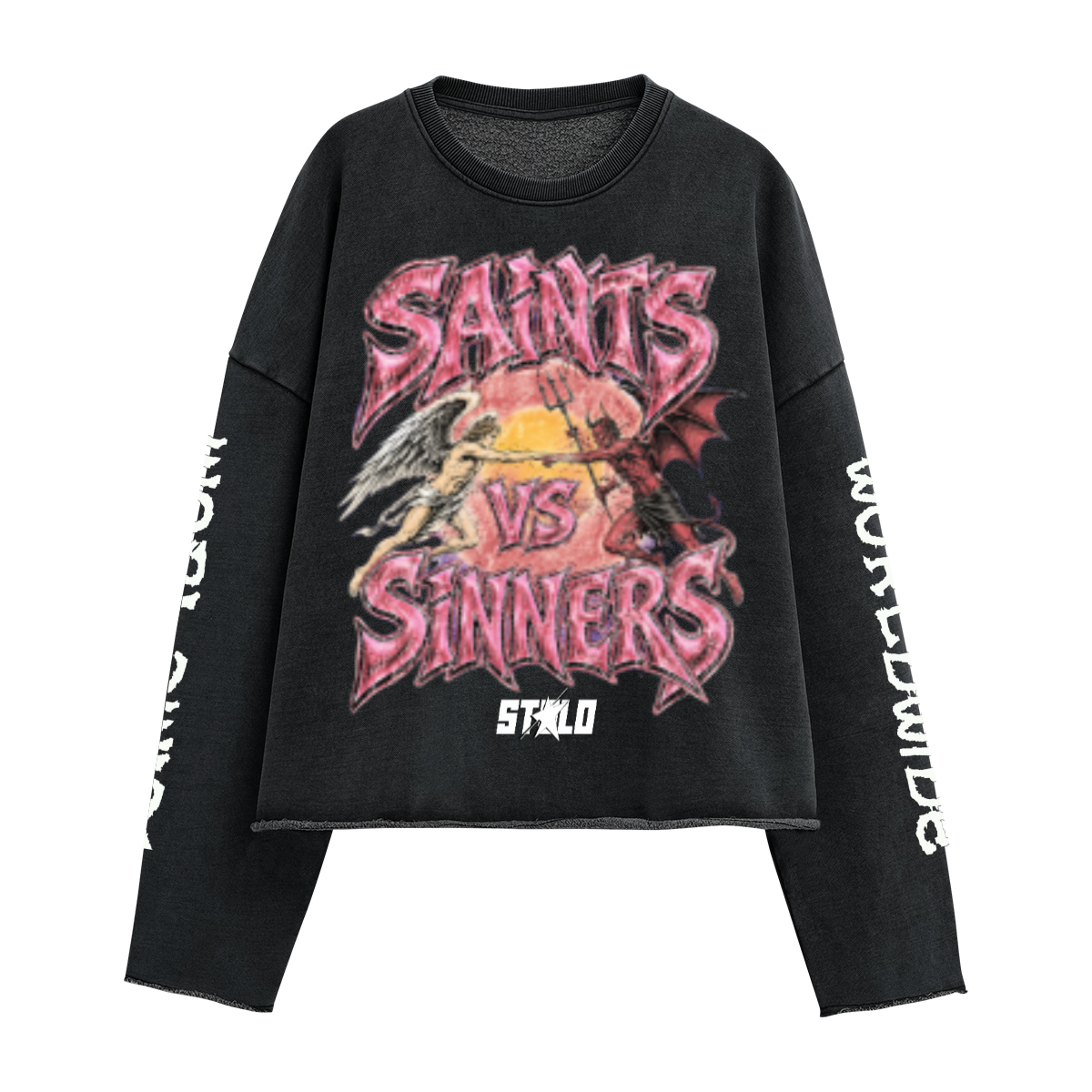 Stolo Clothing Co Saints VS Sinners Washed Cropped Sweatshirt (440GSM)