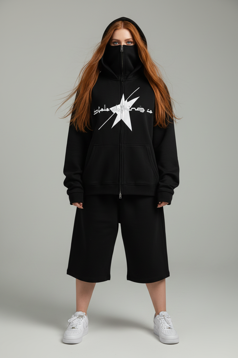 Stolo Clothing Co MASK ON Logo Heavyweight Masked Double Zip Hoodie（340GSM）