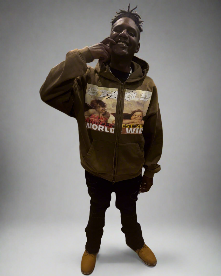 Limited Edition Stolo Clothing Co BABY ANGELS Hand-Frayed Sun Faded Double Zip Up Hoodie
