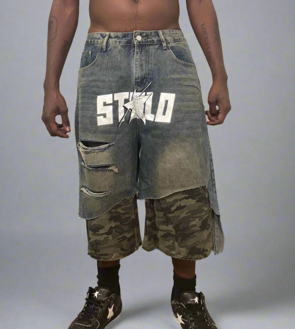 Stolo Clothing Co STARCHILD Frayed Camouflage Denim Shorts (JORTS)