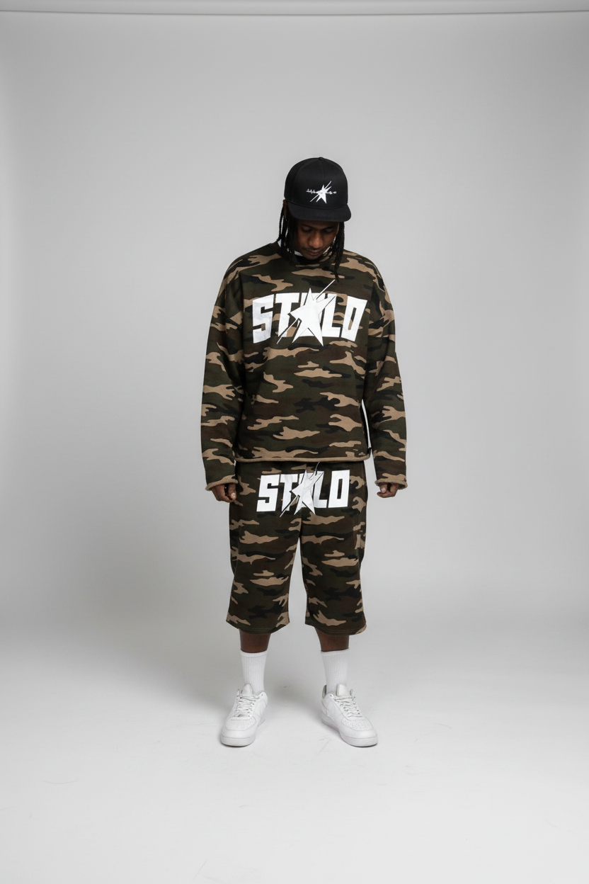 Stolo Clothing Co STARCHILD ARMY CAMO Cropped French Terry Crewneck Sweatshirt (420 GSM)