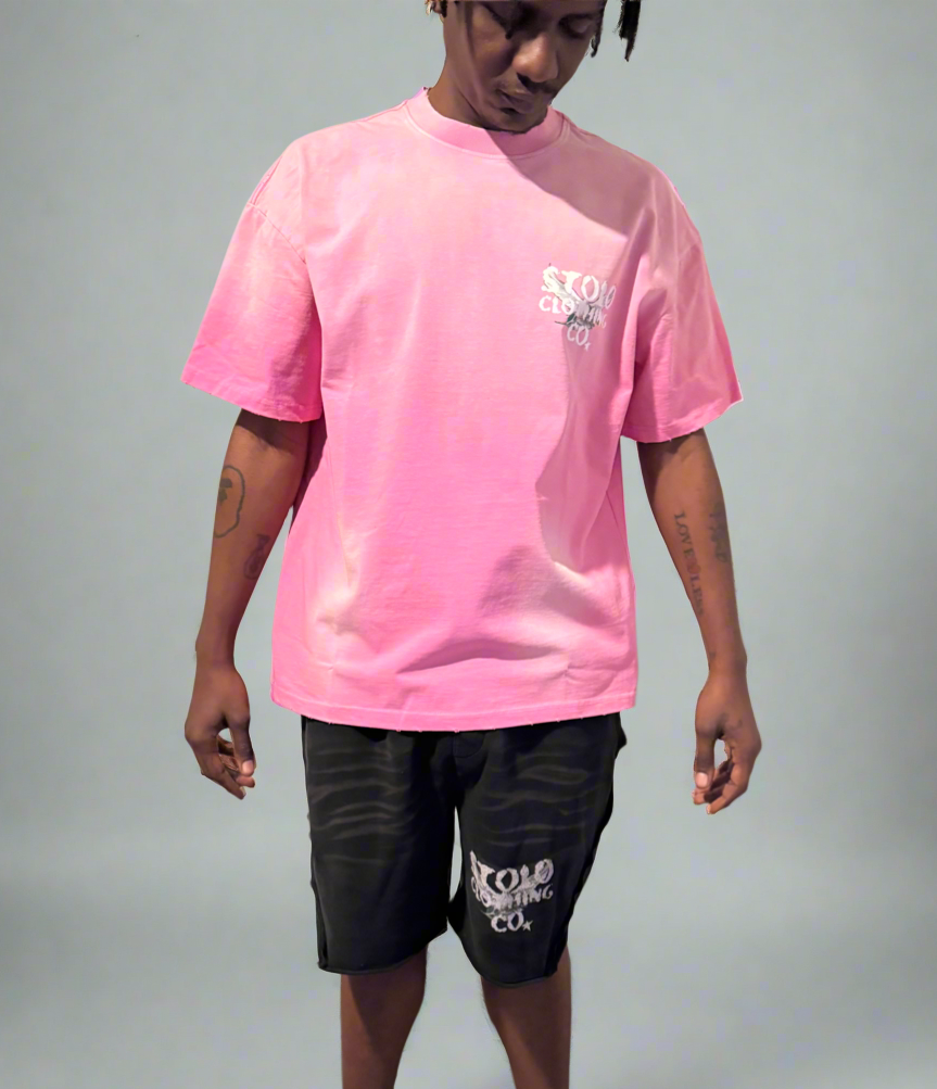 Stolo Clothing Co Birdies Minimalistic Hand-Frayed Sunfaded Tee [ BLACK , PINK & BLUE ]